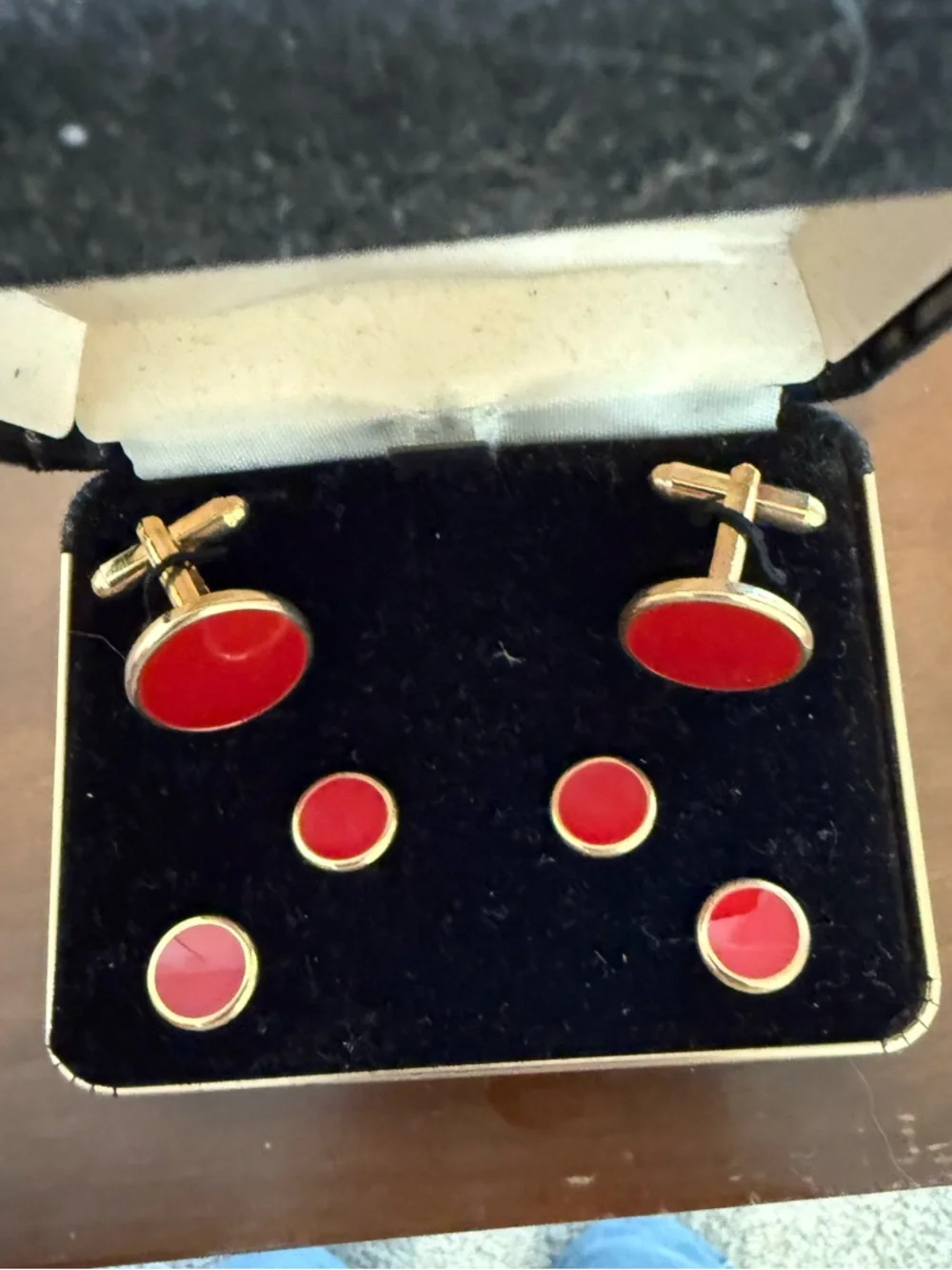 Red and Gold Cufflink and Stud Set